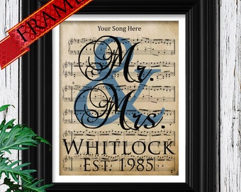 2nd Year Cotton Anniversary Gift | 100% Cotton Fiber Art Print | Frame Included | Custom Sheet Music | 2nd Second Anniversary Gifts For Men