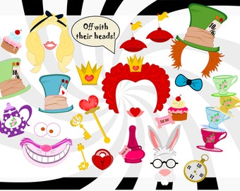 Alice in Wonderland Birthday Party- Photo Booth Props- Alice in Wonderland Photo Booth Props- Mad hatter tea party- DIY Alice Props