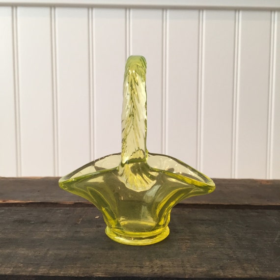 Items similar to Authentic yellow vaseline glass Bride's basket, wedding shower gift, brides