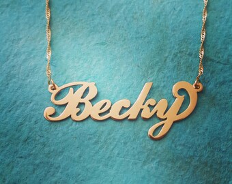 14k Gold Name Necklace - Personalized Name Chain -Solid 14k Gold Necklace with name, Nameplate Necklace, Necklace 14k Yellow Gold / Birthday