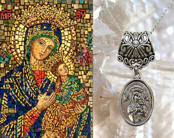 Our Lady of Perpetual Help Necklace Catholic Christian Religious Jewelry Medal Pendant Our Lady of Perpetual Succour