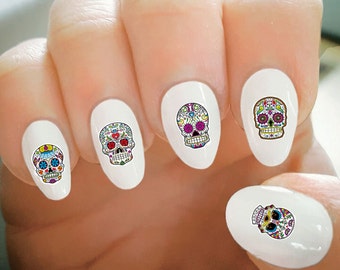 Nail Decals, Sugar Skull Halloween Nail Decals, Water Transfer Nail Decals, Nail Tattoo, Fashionable Nail Art, Custom Nail Decals