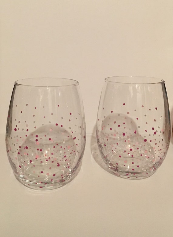 Pink Confetti Stemless Wine Glasses