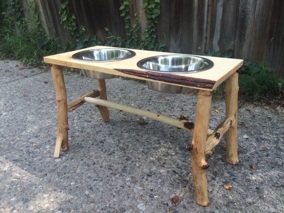 Wood Dog Bowl Stand Live Edge White Pine