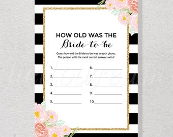 30% OFF How Old Was The Bride-to-be, Printable Spade Inspired Floral Chic Bridal Shower Game - SKUHDG12