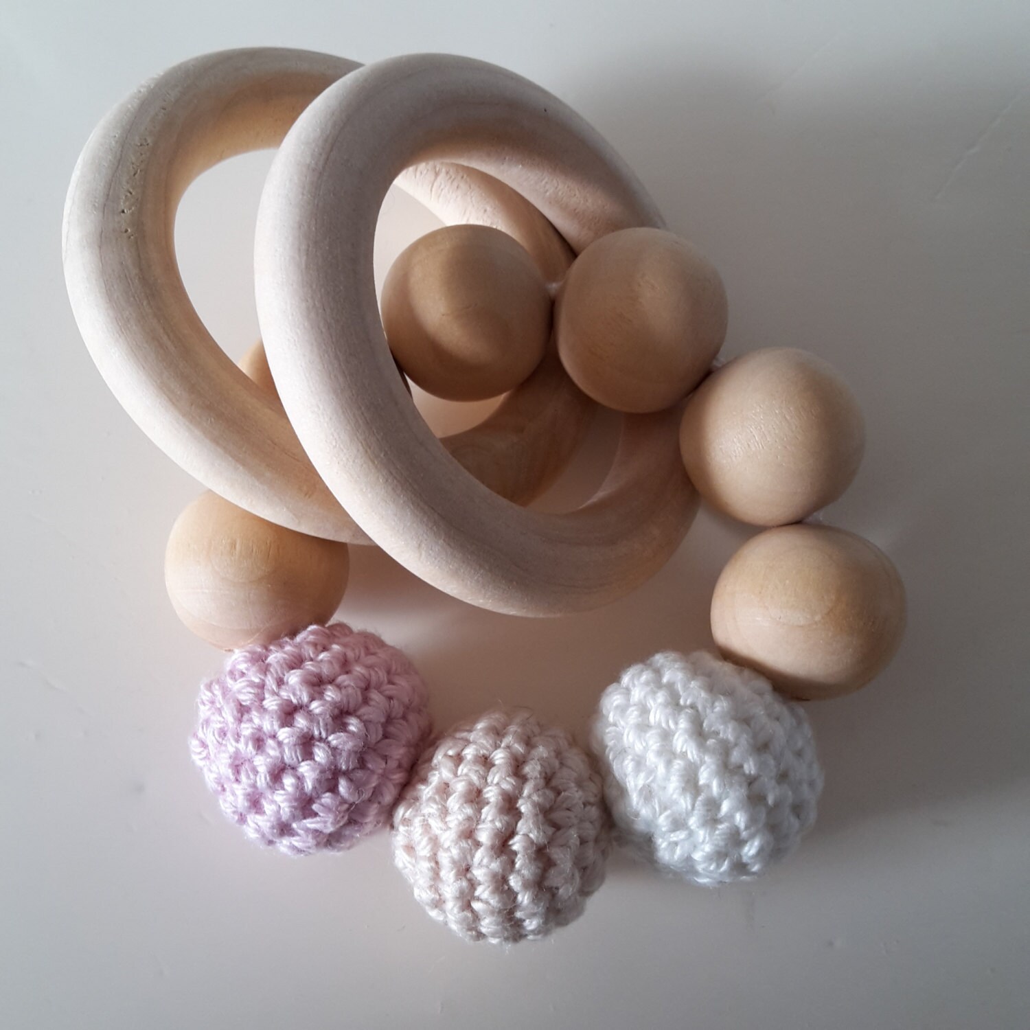 Ready to ship Handmade baby rattle teether with wooden beads