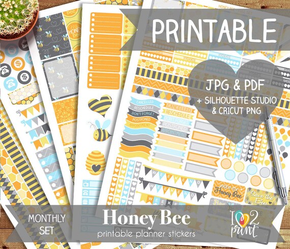 Honey Bee Printable Planner Stickers Bee Erin Condren Planner