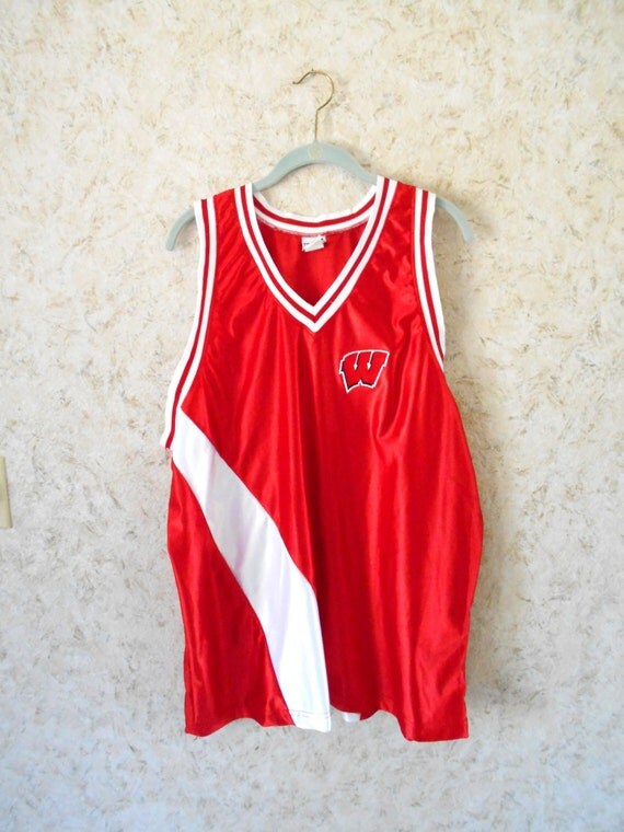 Vtg 80s Wisconsin Badgers Basketball Jersey Red White True Fan