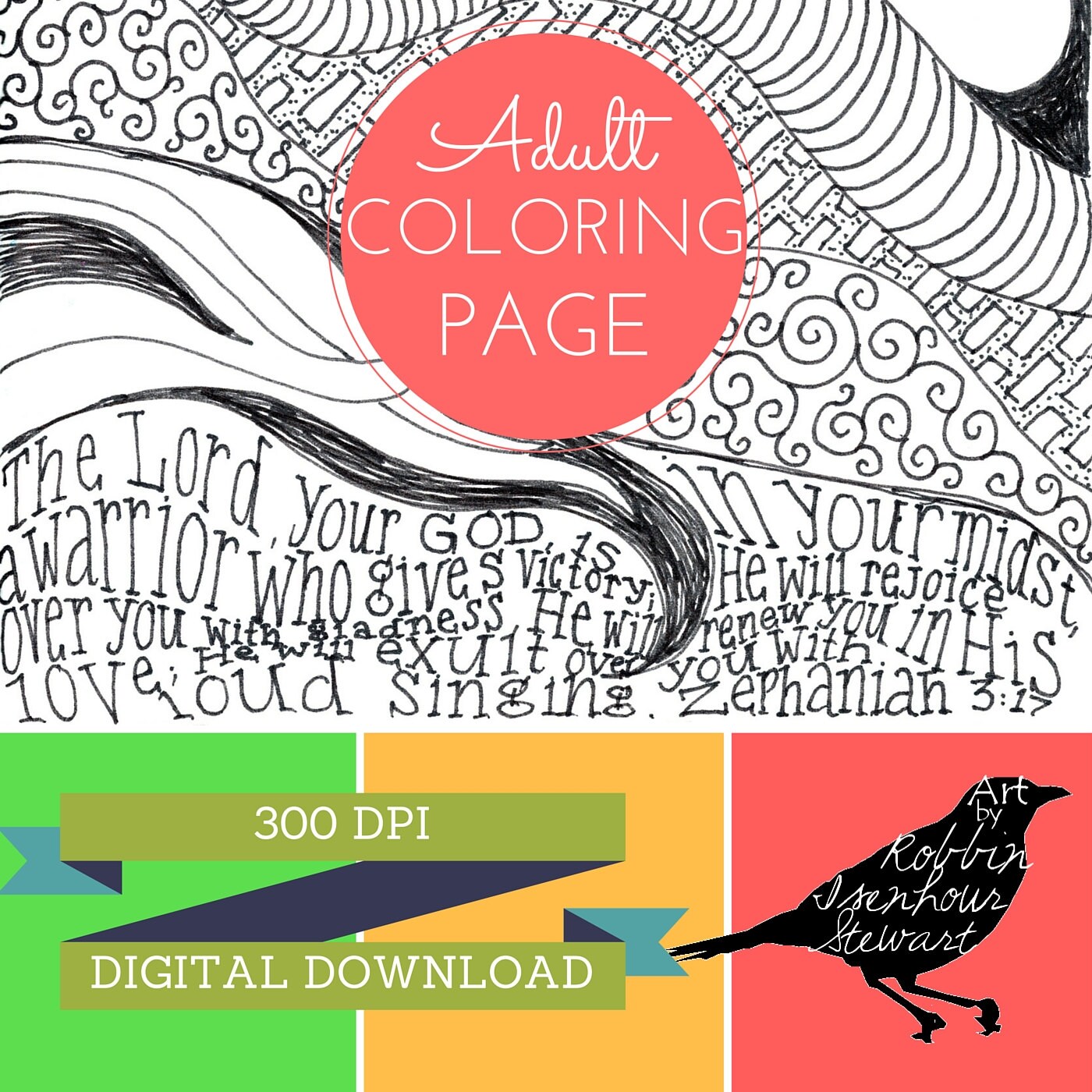 Printable Coloring Page Zephaniah 3:17 Zentangle Bible