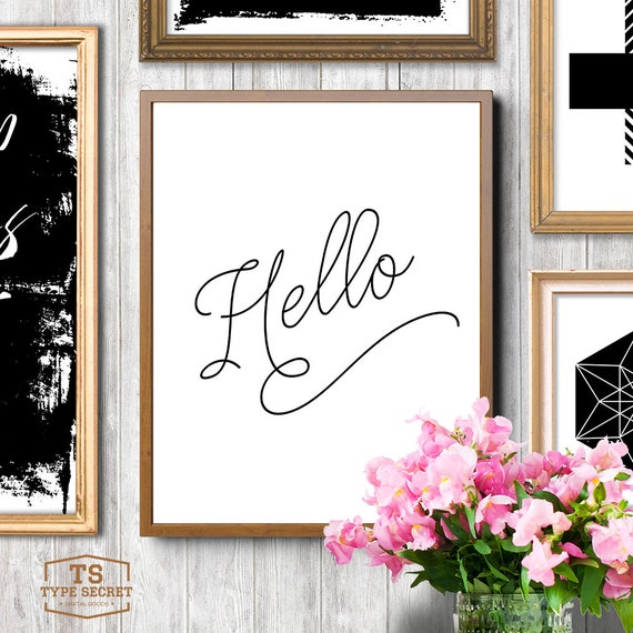 Hello sign hello wall decor hello printable black and white