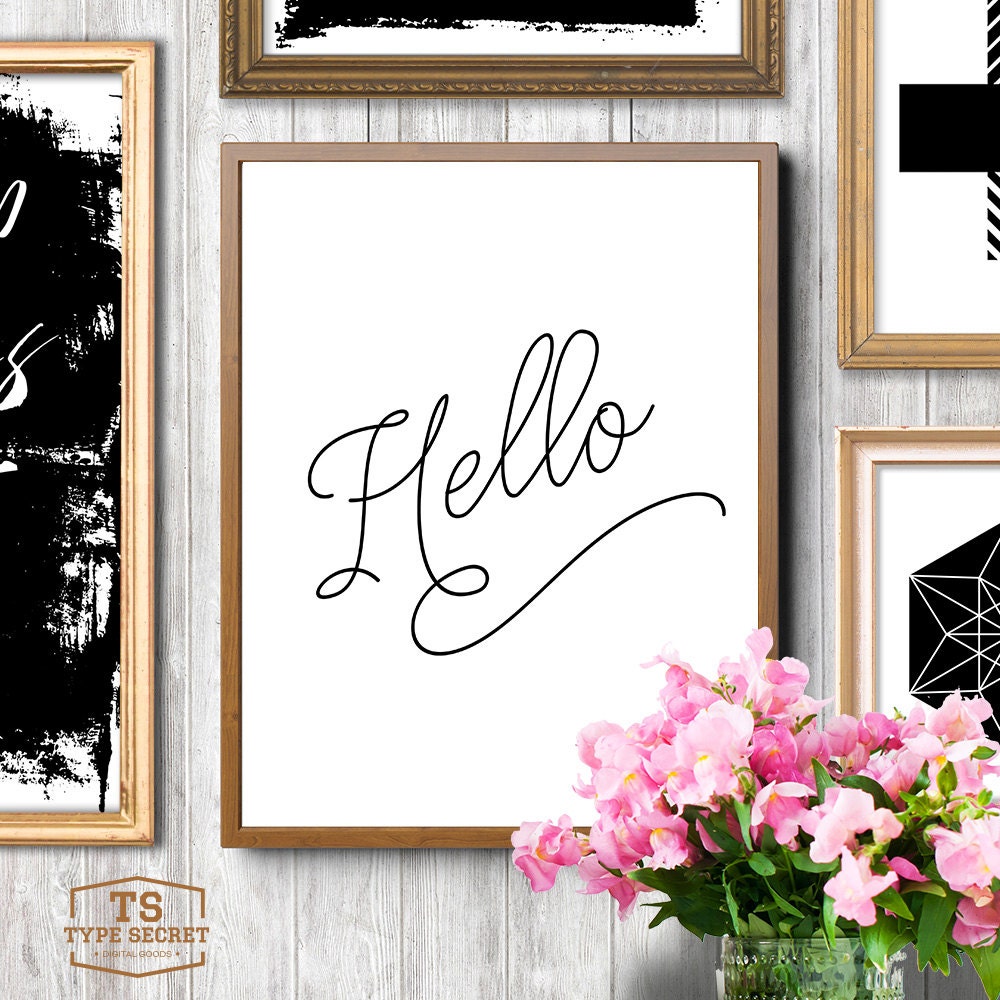 Hello sign hello wall decor hello printable black by TypeSecret