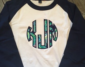 Circle font baseball tee lily pulitzer fabric