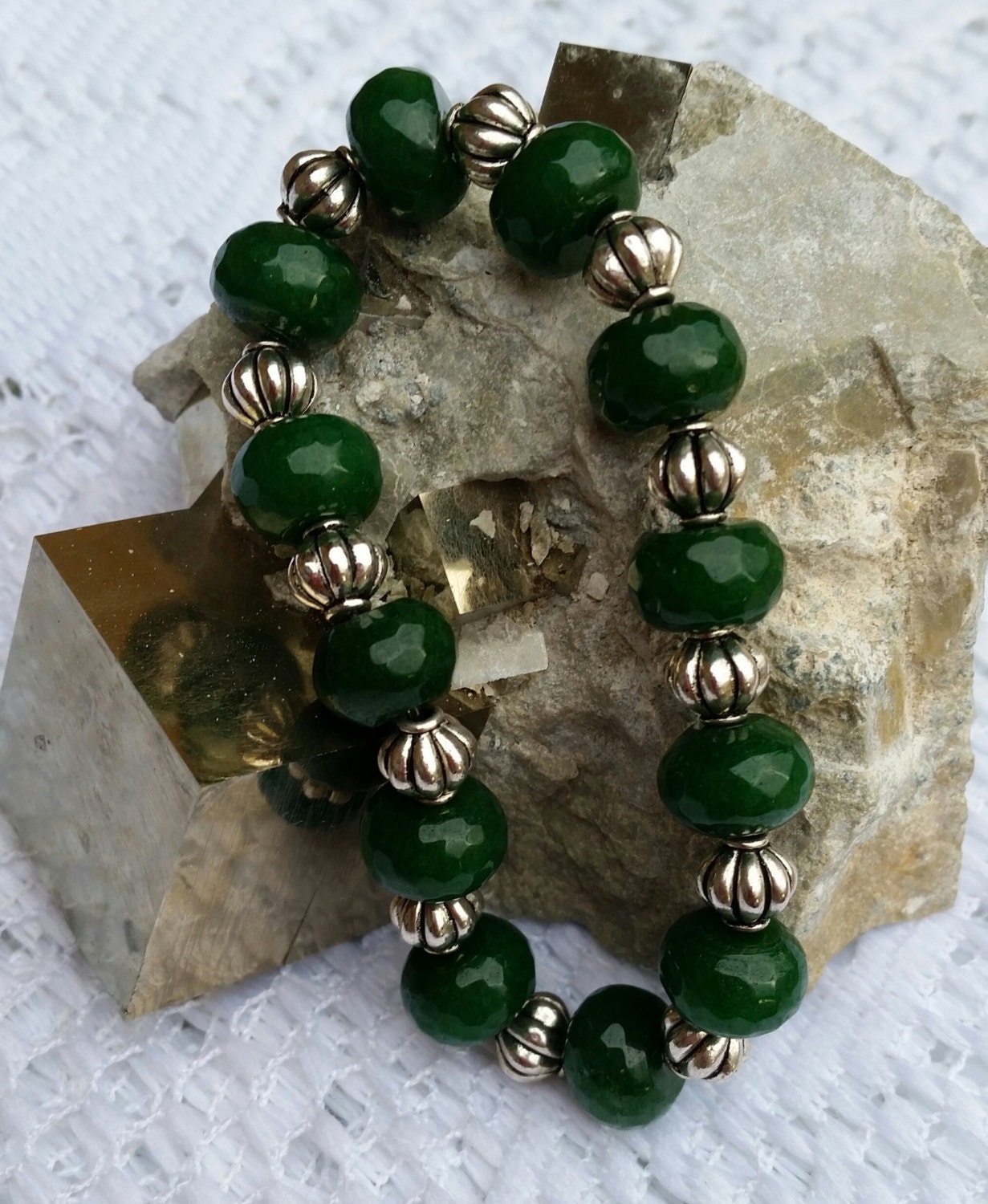 Gorgeous Emerald Green Jade gemstones with Silver Plated Metal