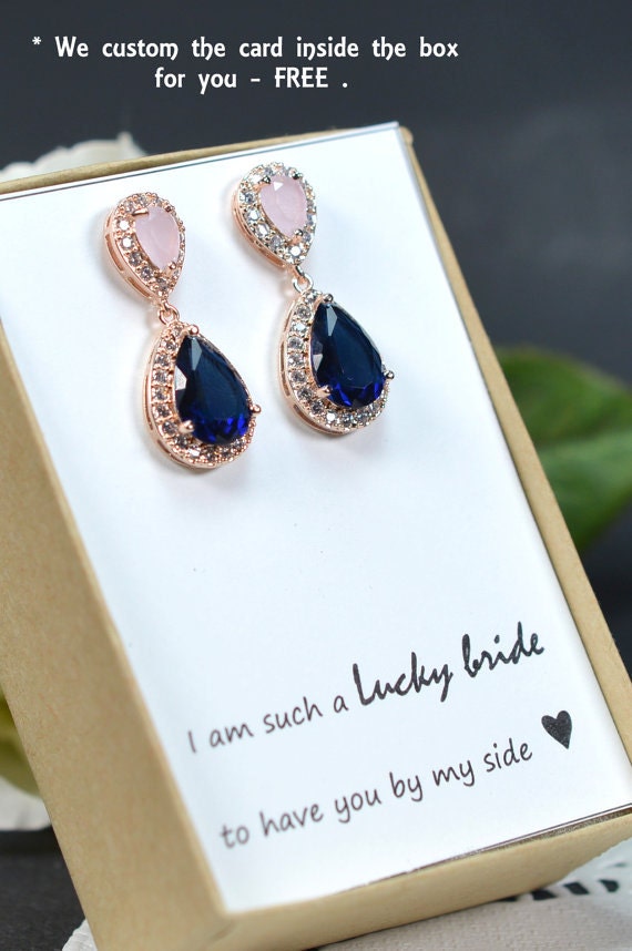 Blush pink navy blue ROSE GOLD Wedding by TheMagnoliaJewelry