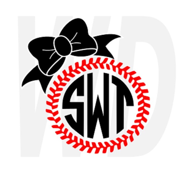 Monogram baseball bow svg dxf eps cutting files by Walkerdesigns6