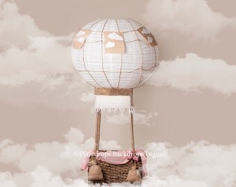 Digital Backdrops/Props (Newborn Hot Air Balloon Prop with Cream, Blue Backgrounds with Clouds) 4 Digital downloads