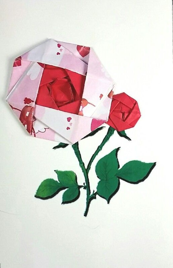 Valentine card Origami Rose card Origami 3D card with