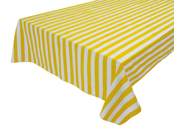 Cotton Table Cloth Stripes / Lines 1 Inch Stripes Yellow White