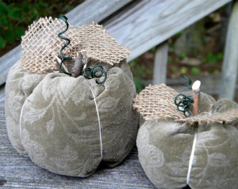 SALE, 2 Fabric Pumpkins, Decorative Pumpkins, Fall Decor, Autumn Decor, Thanksgiving, Halloween, Stuffed Pumpkins, SALE
