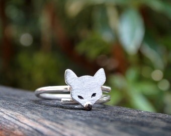 Silver fox ring, Fox ring, Sterling silver fox ring, Silver woman ring, Stacking Ring, Fox jewerlry, Adjustable ring Fox, Gifts for her