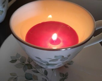 Teacup Candle, Tea Cup Candle, Pink Wax Candle, Vanilla Candle, Gift for Her, Mothers Day Gift, Candle In Cup, Pink Teacup Candle