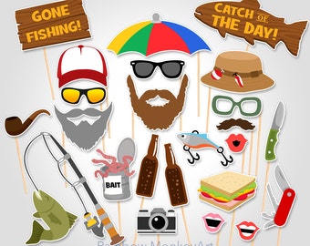 Fishing Trip Printable Photo Booth Props - Fishing Photobooth Props - Fishing Outing Photo Booth Props - Fisherman Photo Booth Props