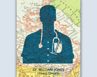 Personalized Physician print, Medical art, Graduation Gift, EMS Gift, Medical School Graduation, Medical Student Gift, Doctor Gift, Map Art