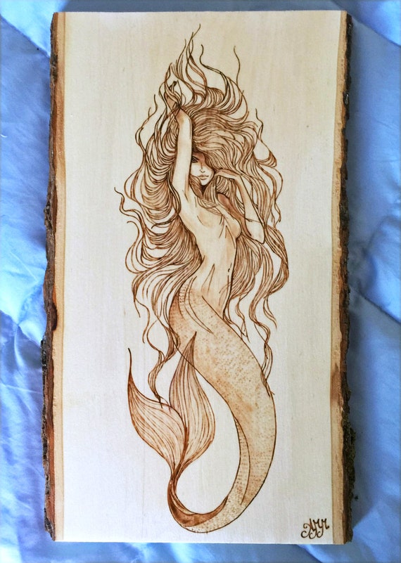 p tattoo on name hand Art Wood plaque Burning Personalized Mermaid Pyrography