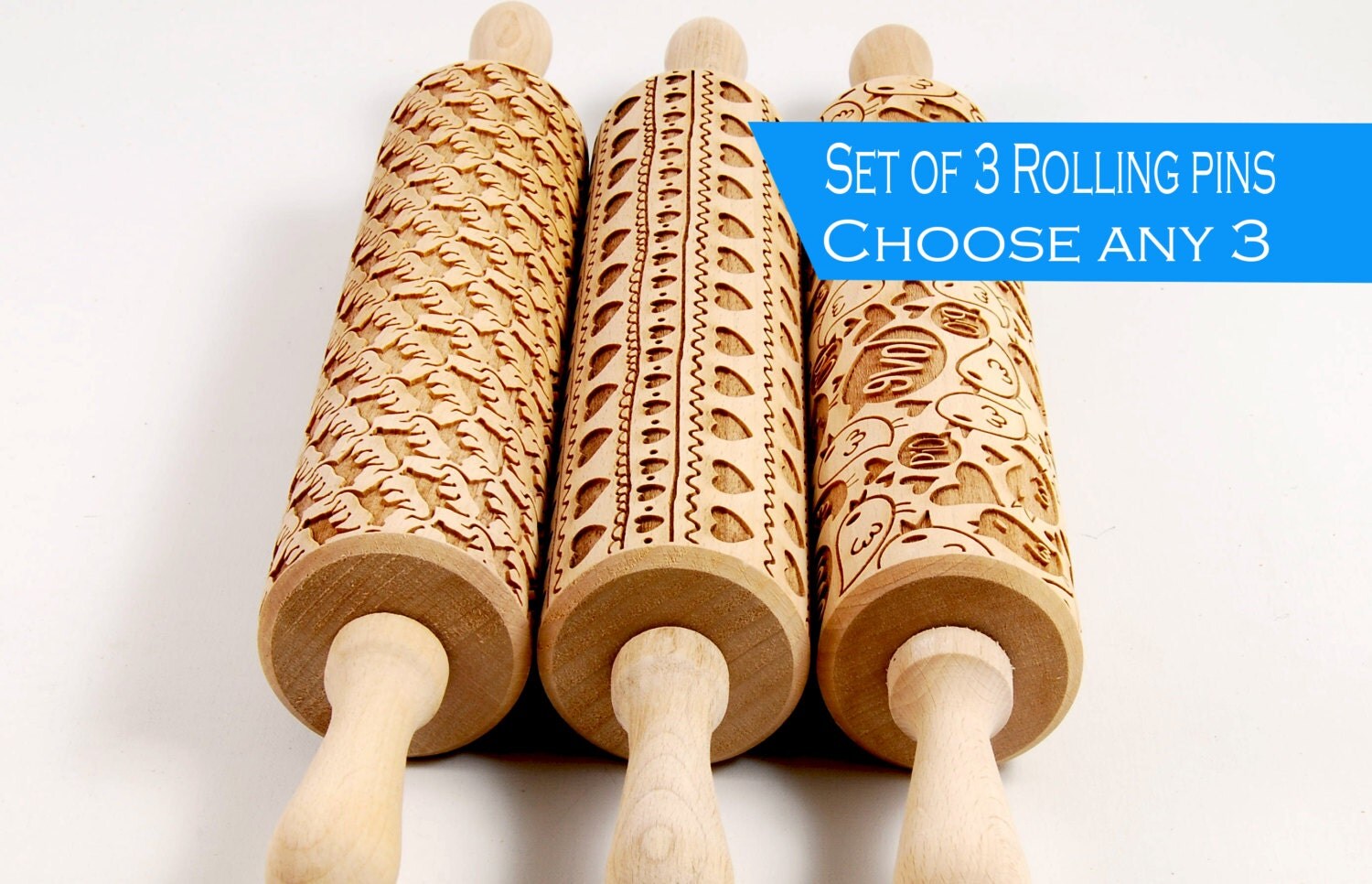 CHOOSE ANY 3 of all our patterns Embossing rolling pin, laser