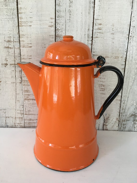 Orange Enamelware Coffee Pot Made in Poland Enamel Farmhouse