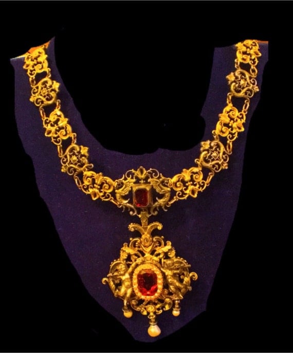 Ornate Victorian Bridal Choker. Intricate Setting and Design. Pendant detached and becomes a brooch. Seed pearls, citrine, topaz and Czech! by LLCollector steampunk buy now online