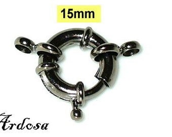 1 spring ring clasp gunmetal, black 15 mm with eyelets (K7. 15)