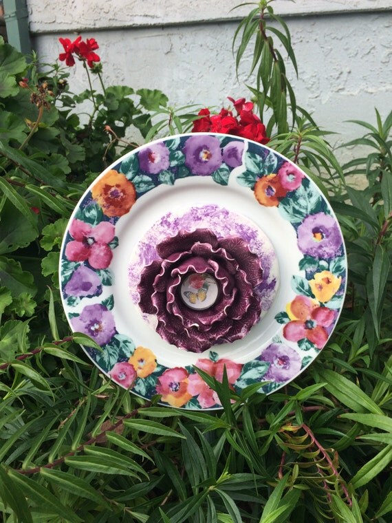Recycled Plate Flower Garden Art Garden Art Decor Yard Art