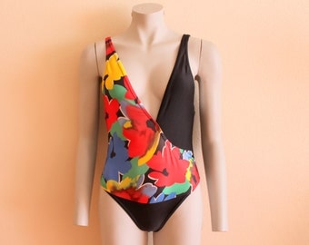 Vintage Sexy One Piece Swimsuit Open Back One Piece Swimsuit Flower Print Colorful Swimwear Womens Bathing Suit Vintage Womens Swimwear