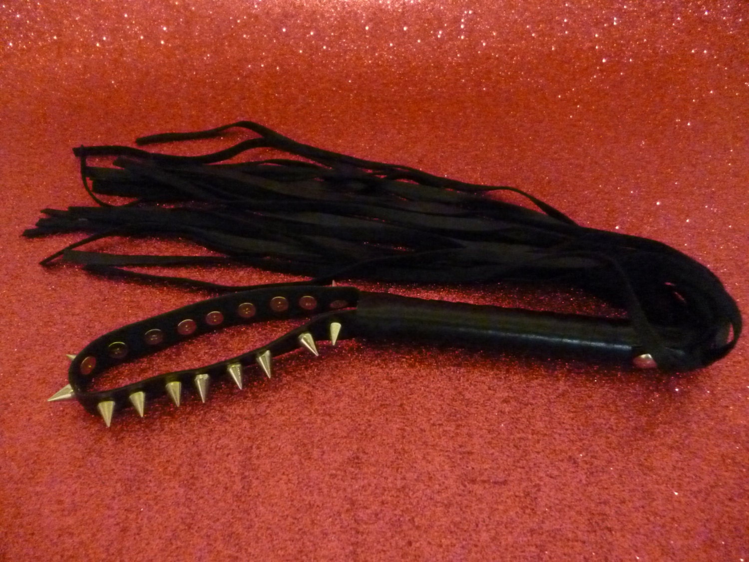 Black Faux Leather Whip with spikes BDSM/LINGERIE/FETISH/