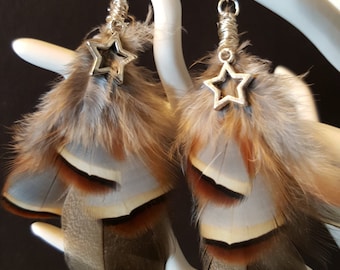 Brown & Grey Feathers Stars earrings