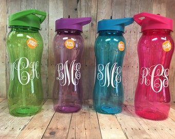Monogram Water Bottle / Personalized Custom Vinyl Decal / Fancy Vine Script Circle Font Available