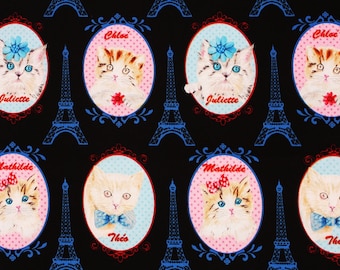 Cats Kitten Eiffel Tower Cotton Fabric by Timeless Treasures Fabrics by the Half Yard