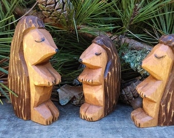 Hedgehog Wood Carved Forest Animal Set (Hedgehog Family)