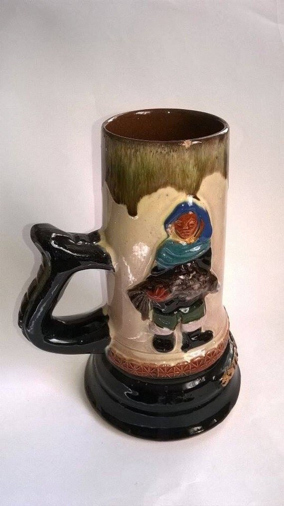 Ceramic Beer Mug Hand painted beer mug Vintage 1973 Poland