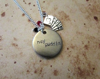 Hey Puddin - Hand Stamped Charm Necklace, Keyring or Bracelet