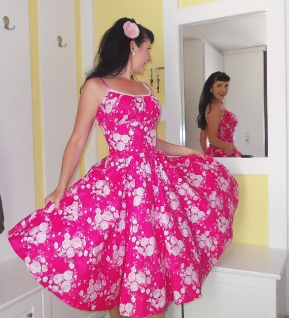 Pinup Dress Rockabilly Summer Pink Floral Very Full