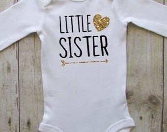Baby sister - Little sister baby bodysuit - Little sister announcement body suit - little sister glitter shirt - little sister shirt