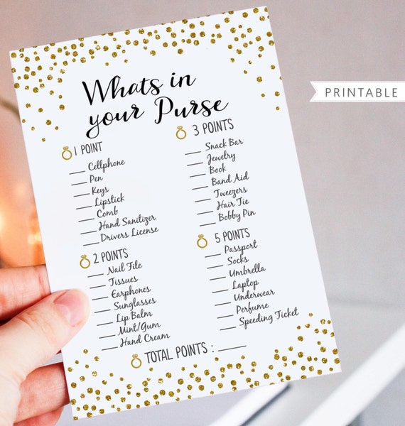 Whats In Your Purse Bridal Shower Game by BluePondPrintables