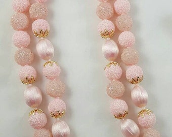 Vintage Pink Bead Necklace and earring set with Japan stamped on clasp DD018