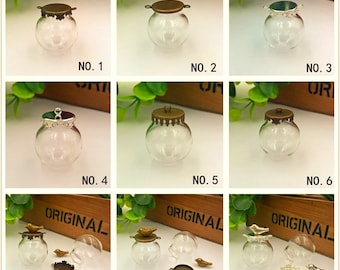 5set 25*15mm empty clear glass bottle glass globe dome cover with cap set, glass vial pendant charms , jewelry findings supply