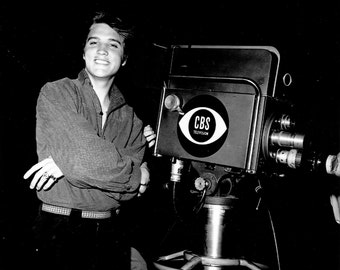 Elvis Presley at 21-Years Old Next to a CBS-TV Camera on the Set of "Stage Show" - 5X7, 8X10 or 11X14 Publicity Photo (EP-272)