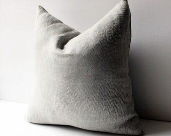 Herringbone Linen Pillow , Grey pillow, Linen Pillow Covers 20x20, 18x18, 16x16, 24x24, Gray Pillow