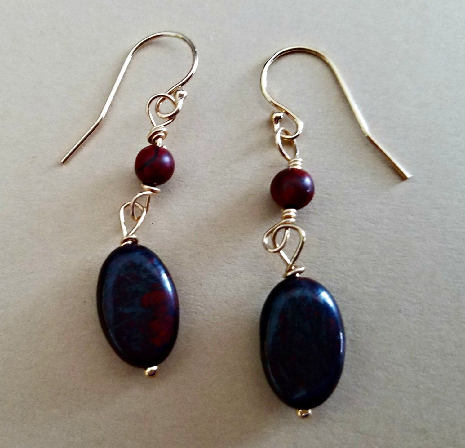 Red Jasper Gemstone Dangle Earrings 14k Gold Filled