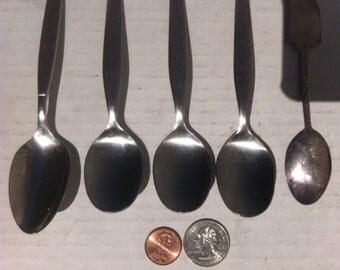 Lot of 5 Vintage Spoons, Stainless Steel, Community, Olympic, Vintage Metal Spoons